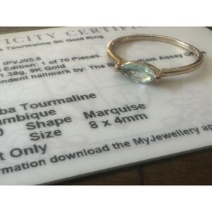 10K Solid Yellow Gold Paraiba Tourmaline East West Ring Size 9 Certificate